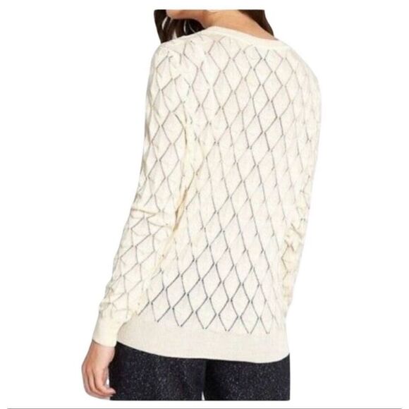ModCloth women’s M looking lively white ivory knit sweater diamond textured patt - Picture 2 of 7